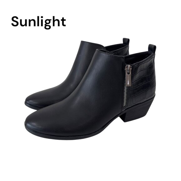 Eva &Zoe Women SZ 7.5 Black Faux Leather & Croc Embossed Ankle Booties - Picture 1 of 12